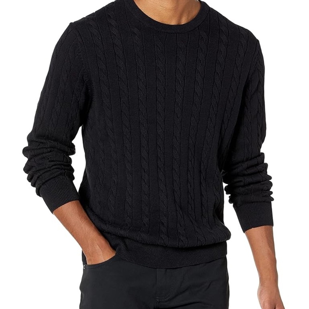 Amazon Essentials Men's Dark Cable Knit Crewneck Sweater